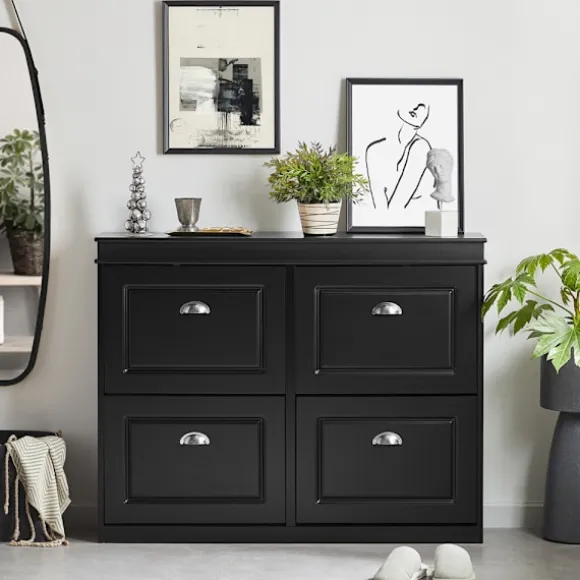 SoBuy sort skoskab med 4 døre 105x24x81.99cm, moderne FSR79-SCH