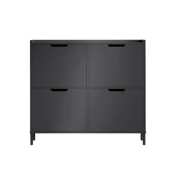 SoBuy sort skoskab med 4 døre 19x100x89.99cm, minimalistisk FSR100-SCH