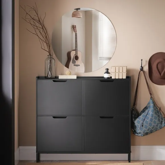 SoBuy sort skoskab med 4 døre 19x100x89.99cm, minimalistisk FSR100-SCH