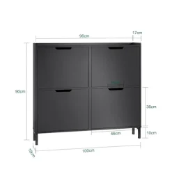 SoBuy sort skoskab med 4 døre 19x100x89.99cm, minimalistisk FSR100-SCH