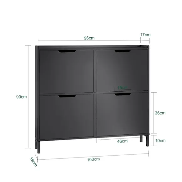 SoBuy sort skoskab med 4 døre 19x100x89.99cm, minimalistisk FSR100-SCH