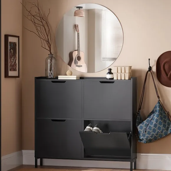SoBuy sort skoskab med 4 døre 19x100x89.99cm, minimalistisk FSR100-SCH