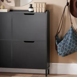 SoBuy sort skoskab med 4 døre 19x100x89.99cm, minimalistisk FSR100-SCH