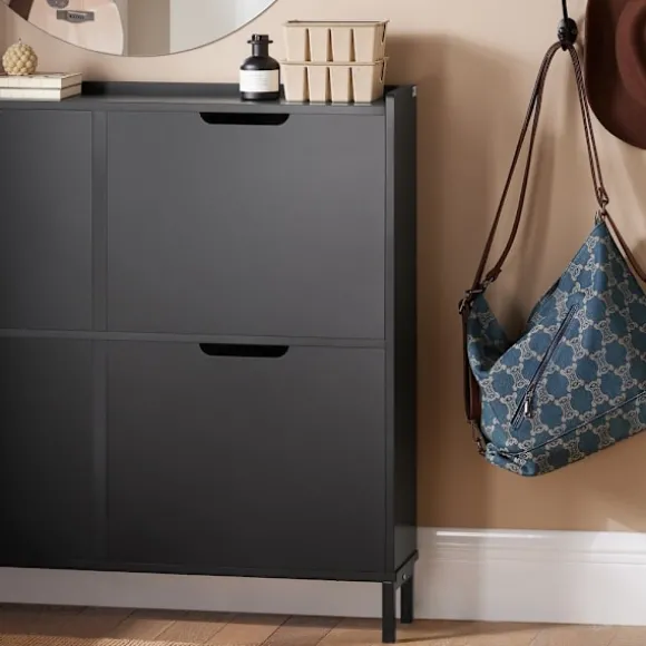 SoBuy sort skoskab med 4 døre 19x100x89.99cm, minimalistisk FSR100-SCH