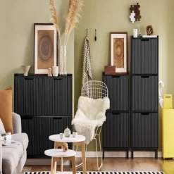 SoBuy sort skoskab med 3 døre 19x50.01x130cm, moderne FSR177-H-SCH