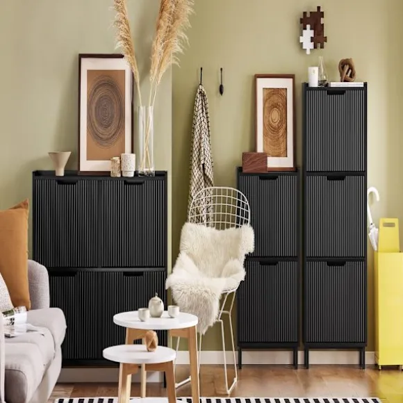 SoBuy sort skoskab med 3 døre 19x50.01x130cm, moderne FSR177-H-SCH