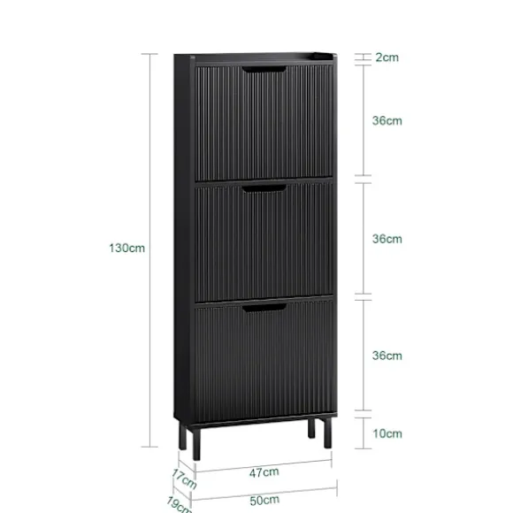 SoBuy sort skoskab med 3 døre 19x50.01x130cm, moderne FSR177-H-SCH