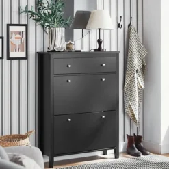 SoBuy sort skoskab med 1 skuffe 24.99x80.01x108cm, nordisk FSR89-SCH