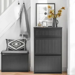 SoBuy sort skoskab med 1 skuffe 26.01x61.01x100.99cm, funktionel FSR165-SCH
