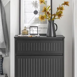 SoBuy sort skoskab med 1 skuffe 26.01x61.01x100.99cm, funktionel FSR165-SCH