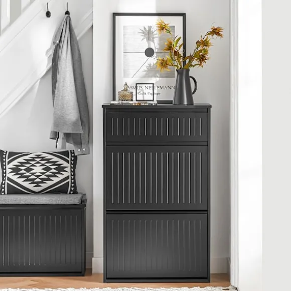 SoBuy sort skoskab med 1 skuffe 26.01x61.01x100.99cm, funktionel FSR165-SCH