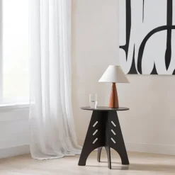 SoBuy sort sofabord med kegleforbindelser og til telefon 46.5x46.5x54.5cm, industriel HFBT01-SCH