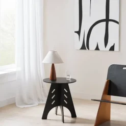 SoBuy sort sofabord med kegleforbindelser og til telefon 46.5x46.5x54.5cm, industriel HFBT01-SCH