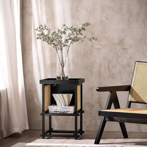 SoBuy sort sofabord 40x40x60cm, moderne HFBT03-SCH