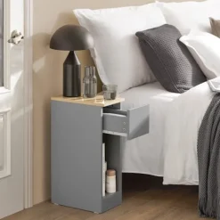 SoBuy Sæt med 2 natborde med 1 skuffe i lysegrå 20x35x60cm, moderne FBT111-HGx2