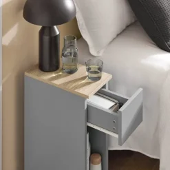 SoBuy Sæt med 2 natborde med 1 skuffe i lysegrå 20x35x60cm, moderne FBT111-HGx2