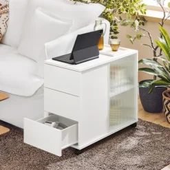 SoBuy Stuebord med 2 døre i hvid 70x35x61cm, moderne FBT141-W