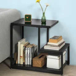 SoBuy Stuebord med 2 hylder i sort 65x35x56cm, industriel FBT65-SCH