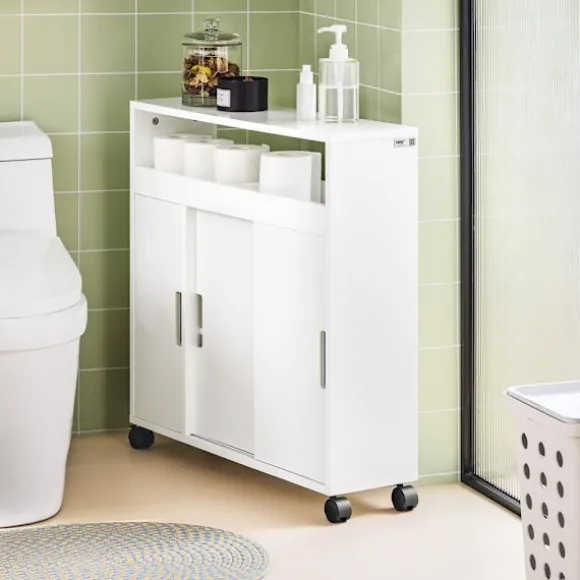 SoBuy Toiletpapirholder med skab med 2 døre i hvid 70x20x70cm, rustik BZR02-W