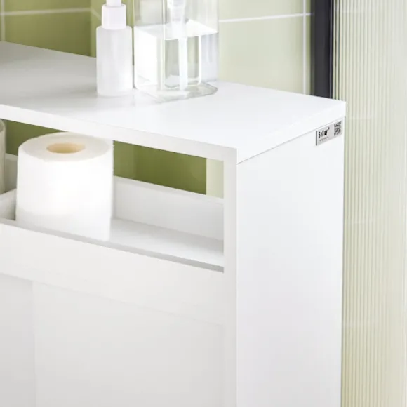 SoBuy Toiletpapirholder med skab med 2 døre i hvid 70x20x70cm, rustik BZR02-W