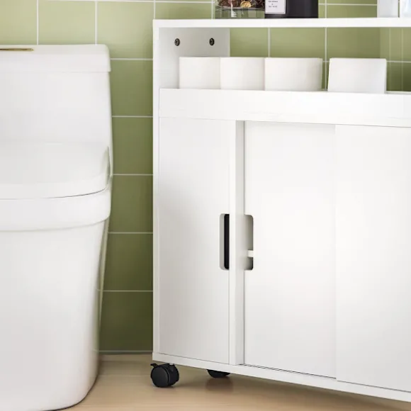SoBuy Toiletpapirholder med skab med 2 døre i hvid 70x20x70cm, rustik BZR02-W