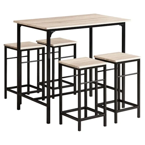 SoBuy træ bord med 4 skamler med pladsbesparende 100x60x87cm, industriel OGT11-N