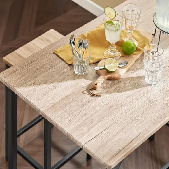 SoBuy træ bord med 4 skamler med pladsbesparende 100x60x87cm, industriel OGT11-N