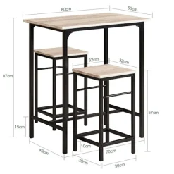 SoBuy træ bord med 2 skamler med pladsbesparende 80x50x87cm, industriel OGT10-N
