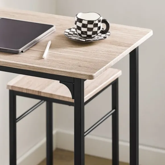 SoBuy træ bord med 2 skamler med pladsbesparende 80x50x87cm, industriel OGT10-N