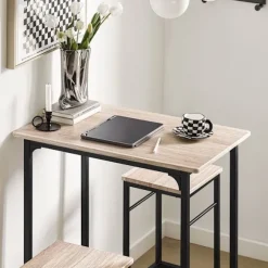 SoBuy træ bord med 2 skamler med pladsbesparende 80x50x87cm, industriel OGT10-N