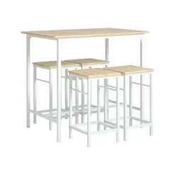 SoBuy træ bord med 4 skamler med pladsbesparende 100x60x87cm, industriel OGT11-WN