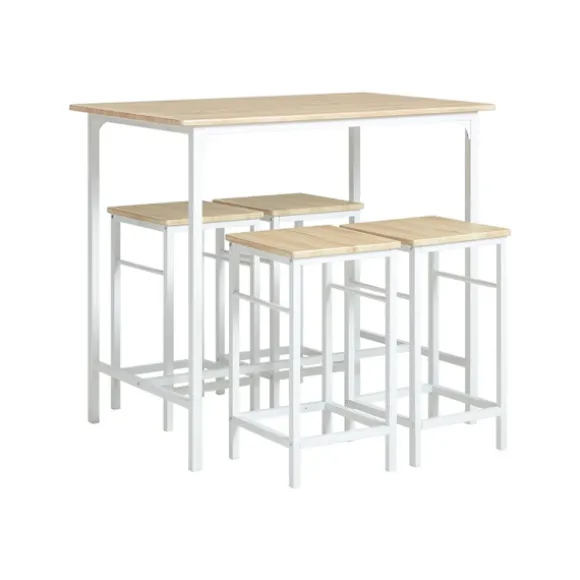 SoBuy træ bord med 4 skamler med pladsbesparende 100x60x87cm, industriel OGT11-WN