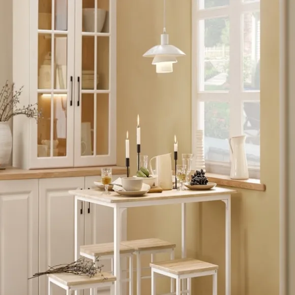SoBuy træ bord med 4 skamler med pladsbesparende 100x60x87cm, industriel OGT11-WN