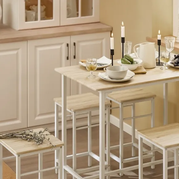 SoBuy træ bord med 4 skamler med pladsbesparende 100x60x87cm, industriel OGT11-WN