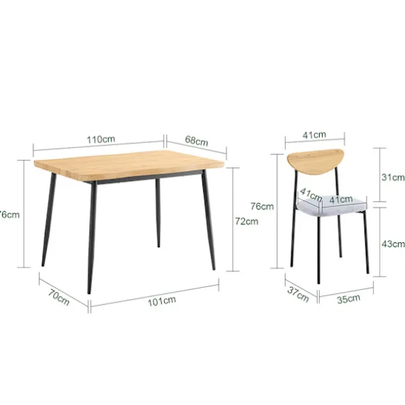 SoBuy træ bord med 4 stole og kompakt bord med 4 stole 110x68x76cm, moderne OGT52-N
