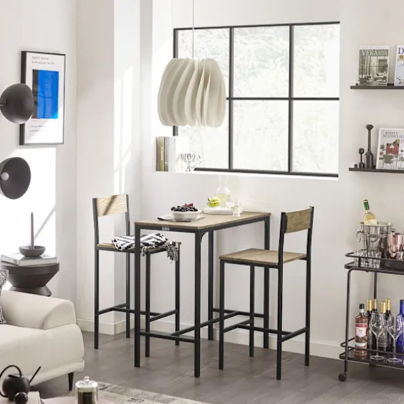 SoBuy træ bord med 2 stole med taburetter 89x45x87cm, industriel OGT03-N
