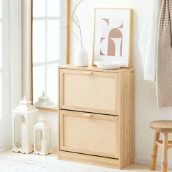 SoBuy træ skoskab med 2 døre 24x59.99x80.01cm, funktionel FSR160-N