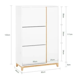 SoBuy træ skoskab med 3 døre 80x34x122.1cm, minimalistisk FSR189-WN