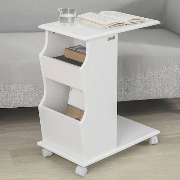 SoBuy Træ Sofa Sidebord Med iPad Telefon Holder Rille På Toppen FBT67-W
