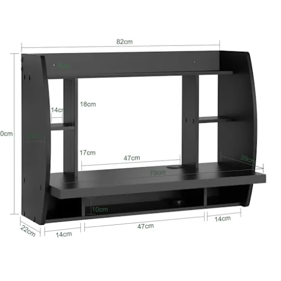 SoBuy Vægbord med 1 hylde i sort 82x39x60cm, moderne FWT18-SCH