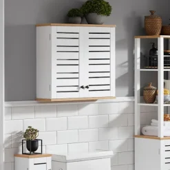 SoBuy Væghængt møbel med 2 døre i hvid 60x19x56cm, rustik BZR42-W