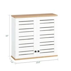 SoBuy Væghængt møbel med 2 døre i hvid 60x19x56cm, rustik BZR42-W