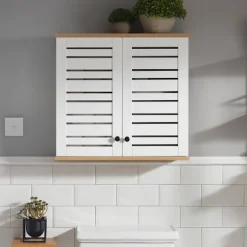 SoBuy Væghængt møbel med 2 døre i hvid 60x19x56cm, rustik BZR42-W