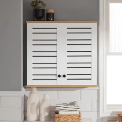 SoBuy Væghængt møbel med 2 døre i hvid 60x19x56cm, rustik BZR42-W