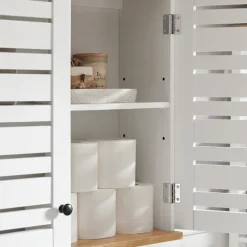 SoBuy Væghængt møbel med 2 døre i hvid 60x19x56cm, rustik BZR42-W