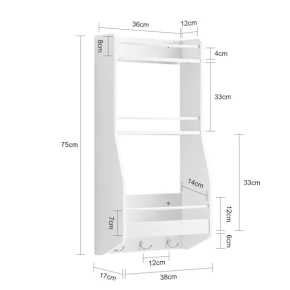 SoBuy Væghylde med 3 hylder i hvid 38x17x75cm, funktionel KCR12-W