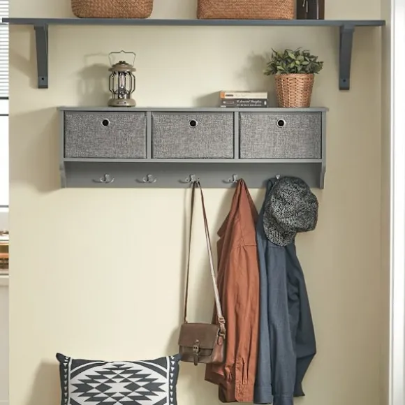 SoBuy Vægmonteret knagerække med 3 hylder i grå 100x20x31cm, moderne FRG282-HG