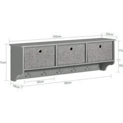 SoBuy Vægmonteret knagerække med 3 hylder i grå 100x20x31cm, moderne FRG282-HG