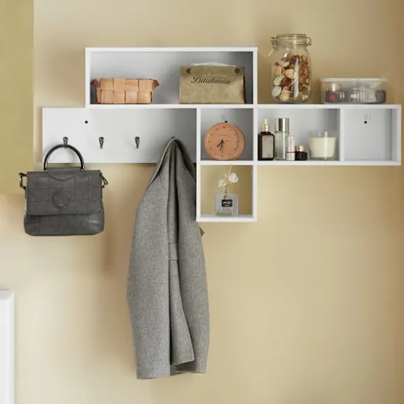 SoBuy Vægmonteret knagerække med 1 hylde i hvid 110x15x53cm, moderne FHK17-W