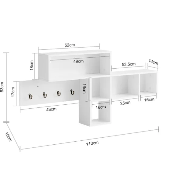 SoBuy Vægmonteret knagerække med 1 hylde i hvid 110x15x53cm, moderne FHK17-W
